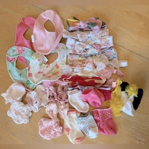 Newborn baby girl accessory bundle - 33 piece; never used